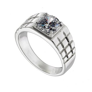 Δαχτυλίδι από ανοξείδωτο ατσάλι, ανδρικό με λευκό ζιργκόν