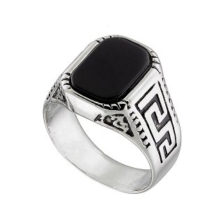 Δαχτυλίδι από ανοξείδωτο ατσάλι, ανδρικό με μαύρη πέτρα όνυχα