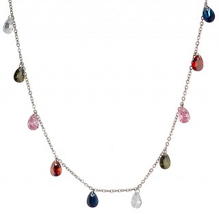 Κολιέ ατσάλι με πολύχρωμα κρύσταλλα CZ