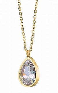 Κολιέ από ανοξείδωτο ατσάλι δάκρυ με λευκό ζιργκόν