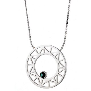 Κολιέ από ανοξείδωτο ατσάλι στρογγυλό με πράσινη πέτρα