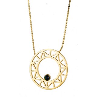 Κολιέ από ανοξείδωτο ατσάλι στρογγυλό με πράσινη πέτρα