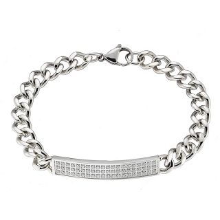 Βραχιόλι ανδρικό από ανοξείδωτο ατσάλι ταυτότητα με λευκά ζιργκόν