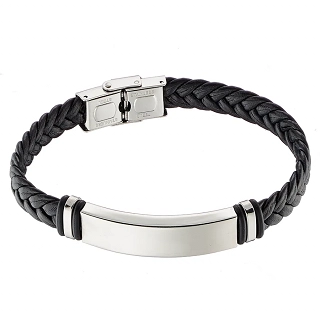 Βραχιόλι ατσάλινο με δέρμα PU ταυτότητα