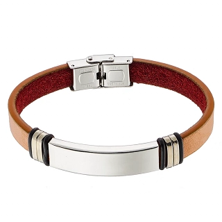 Βραχιόλι ατσάλινο με δέρμα PU ταυτότητα με ταμπά δέρμα