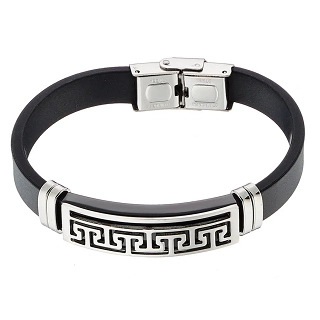 Βραχιόλι ατσάλινο με δέρμα PU ταυτότητα με μαίανδρο