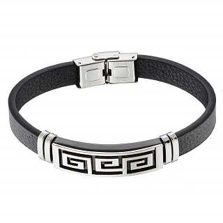 Βραχιόλι ατσάλινο με δέρμα PU ταυτότητα με μαίανδρο