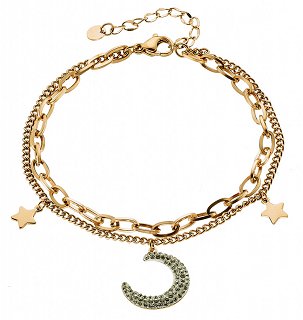 Βραχιόλι ατσάλινο διπλό με μισοφέγγαρο με κρύσταλλα cz