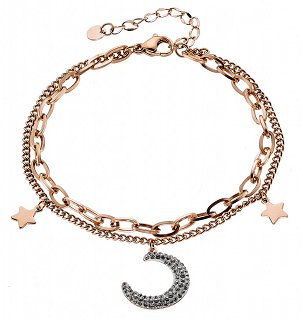 Βραχιόλι ατσάλινο διπλό με μισοφέγγαρο με κρύσταλλα cz