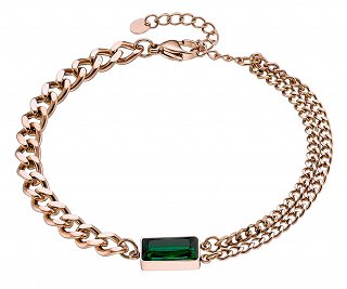 Βραχιόλι ατσάλινο με διπλή αλυσίδα και πράσινη πέτρα ζιργκόν