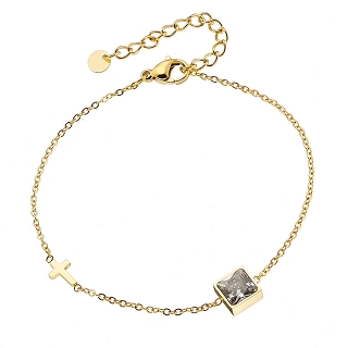 Βραχιόλι γυναικείο ατσάλινο με τετράγωνη λευκή πέτρα ζιργκόν