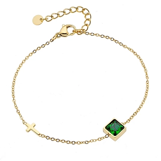Βραχιόλι γυναικείο ατσάλινο με τετράγωνη πράσινη πέτρα ζιργκόν