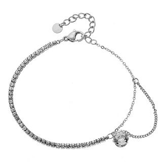 Βραχιόλι ριβιέρα ατσάλινη με ένα μεγάλο λευκό ζιργκόν