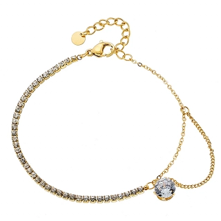 Βραχιόλι ριβιέρα ατσάλινη με ένα μεγάλο λευκό ζιργκόν