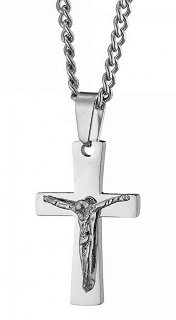 Κολιέ σταυρός με αλυσίδα ατσάλι με τον εσταυρωμένο