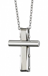 Κολιέ σταυρός με αλυσίδα ατσάλι ασημί