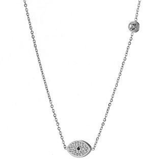 Κολιέ από ανοξείδωτο ατσάλι ματάκι με λευκά κρύσταλλα και λευκό ζιργκόν