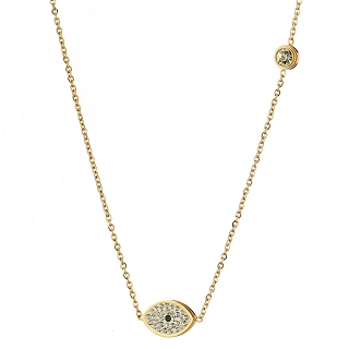 Κολιέ από ανοξείδωτο ατσάλι ματάκι με λευκά κρύσταλλα και λευκό ζιργκόν