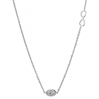 Κολιέ από ανοξείδωτο ατσάλι με άπειρο και ματάκι με λευκά κρύσταλλα