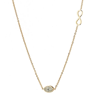 Κολιέ από ανοξείδωτο ατσάλι με άπειρο και ματάκι με λευκά κρύσταλλα