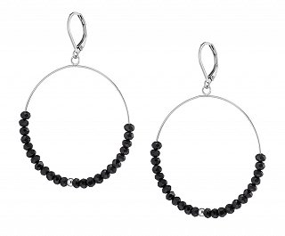 Σκουλαρίκια κρεμαστά ατσάλινα με πέτρες μαύρο σπινέλιο