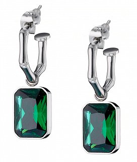 Σκουλαρίκια κρίκοι ατσάλινοι με πράσινη πέτρα ζιργκόν