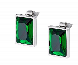 Σκουλαρίκια καρφωτά ατσάλινα με πράσινη πέτρα ζιργκόν