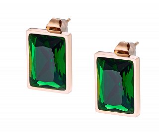 Σκουλαρίκια καρφωτά ατσάλινα με πράσινη πέτρα ζιργκόν