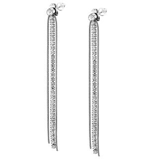 Σκουλαρίκια κρεμαστά από ανοξείδωτο ατσάλι τριπλά, με μια σειρά λευκά κρύσταλλα