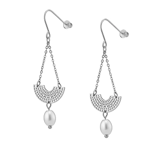 Σκουλαρίκια κρεμαστά από ανοξείδωτο ατσάλι, μακριά με πέρλα