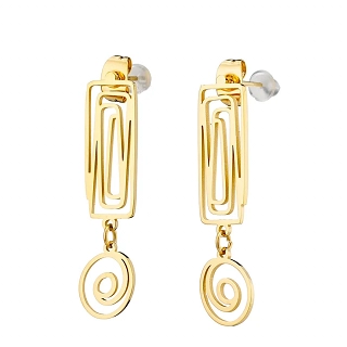 Σκουλαρίκια κρεμαστά ατσάλινα ορθογώνια με μαίανδρο