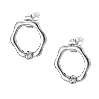 Σκουλαρίκια καρφωτά από ανοξείδωτο ατσάλι, κύκλος με λευκό ζιργκόν
