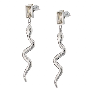 Σκουλαρίκια κρεμαστά από ανοξείδωτο ατσάλι, φίδι με τετράγωνο ζιργκόν