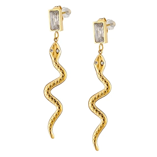 Σκουλαρίκια κρεμαστά από ανοξείδωτο ατσάλι, φίδι με τετράγωνο ζιργκόν