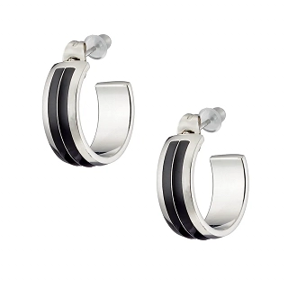 Σκουλαρίκια κρίκοι από ανοξείδωτο ατσάλι, φαρδιοί με μαύρο σμάλτο