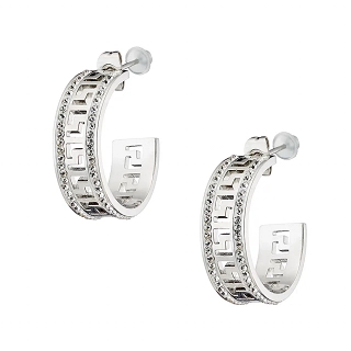 Σκουλαρίκια κρίκοι ατσάλινοι, με μαίανδρο και λευκά κρύσταλλα