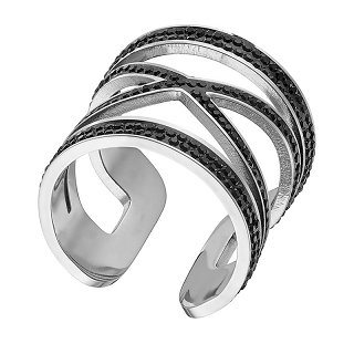 Δαχτυλίδι ατσάλινο φαρδύ με μαύρες πέτρες