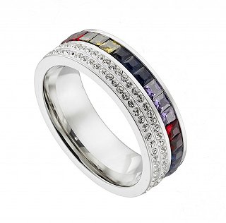 Δαχτυλίδι ατσάλινο με πολύχρωμες πέτρες ζιργκόν