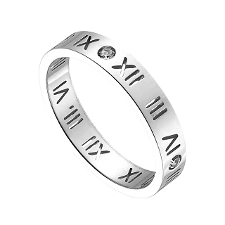 Γυναικείο δαχτυλίδι από ανοξείδωτο ατσάλι βέρα σκαλιστή με ένα λευκό ζιργκόν