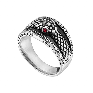 Δαχτυλίδι ανδρικό από ανοξείδωτο ατσάλι ασημί φίδι με κόκκινα μάτια