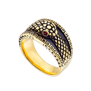 Δαχτυλίδι ανδρικό από ανοξείδωτο ατσάλι επιχρυσωμένο φίδι με κόκκινα μάτια