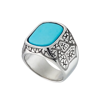 Δαχτυλίδι ανδρικό από ανοξείδωτο ατσάλι με τετράγωνη τιρκουάζ πέτρα