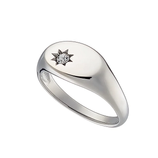 Δαχτυλίδι ανδρικό από ανοξείδωτο ατσάλι, ασημί με ένα λευκό ζιργκόν