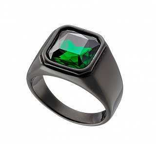 Δαχτυλίδι ατσάλινο ανδρικό μαύρο με πράσινη πέτρα