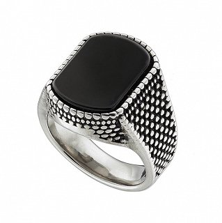 Δαχτυλίδι ατσάλινο ανδρικό με μαύρη πέτρα όνυχα