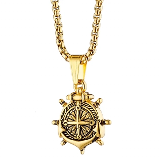 Κολιέ από ανοξείδωτο ατσάλι Unisex επιχρυσωμένο τιμόνι πλοίου