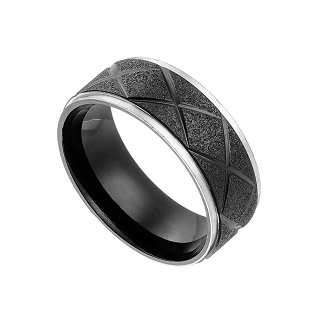 Δαχτυλίδι βέρα ανδρική από ανοξείδωτο ατσάλι, διαμανταρισμέμη