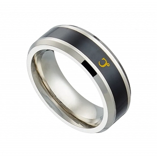 Δαχτυλίδι βέρα ανδρική από ανοξείδωτο ατσάλι, ασημί με μαύρο