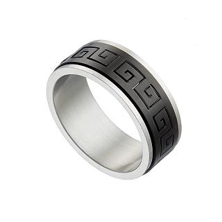 Δαχτυλίδι βέρα ανδρική από ανοξείδωτο ατσάλι, μαύρο με μαίανδρο