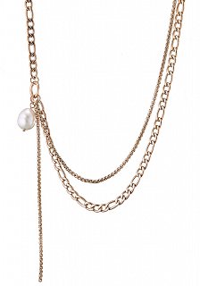 Κολιέ ατσάλινο με διπλή αλυσίδα και πέρλα
